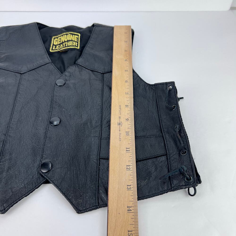 EUC VTG Kid Toddler Large Unisex Black Leather Traditional Motorcycle Biker Vest - Picture 8 of 9